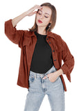 Corduroy Solid Color Shirt Jacket Aosig