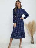 Crew neck pleated mid length dress Aosig