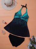 Deep V-Neck Strap Color Print Skirt Split Swimsuit Aosig