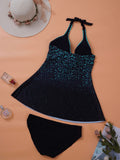 Deep V-Neck Strap Color Print Skirt Split Swimsuit Aosig