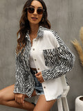 Denim Jacket With Zebra Print Pockets Aosig