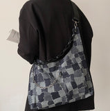 Denim Plaid Tote Bag Aosig