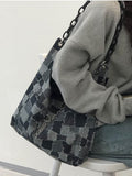 Denim Plaid Tote Bag