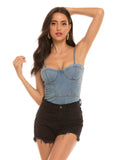 Denim Sling Slim Fit Padded Bodysuit Aosig