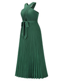 Design Cross Wrap Pleated Skirt Chiffon Dress Aosig