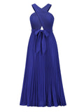 Design Cross Wrap Pleated Skirt Chiffon Dress Aosig