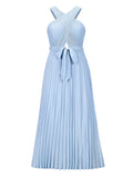 Design Cross Wrap Pleated Skirt Chiffon Dress Aosig