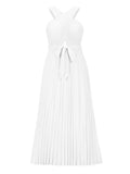 Design Cross Wrap Pleated Skirt Chiffon Dress Aosig