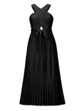 Design Cross Wrap Pleated Skirt Chiffon Dress Aosig