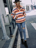 Double Sided Fleece Striped Print Plush Pullover Sweatshirt