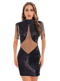 Elegant Fringed Sequins See-through Evening Dress Aosig