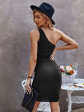 Elegant Knitted Sloping Shoulder Dress Aosig