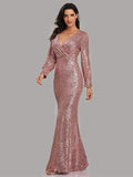 Elegant Long Sleeve Sequined Evening Dress Aosig