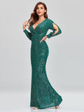 Elegant Long Sleeve Sequined Evening Dress Aosig