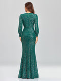 Elegant Long Sleeve Sequined Evening Dress Aosig