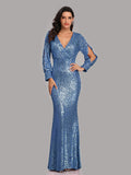 Elegant Long Sleeve Sequined Evening Dress Aosig