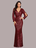 Elegant Long Sleeve Sequined Evening Dress Aosig