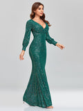 Elegant Long Sleeve Sequined Evening Dress Aosig