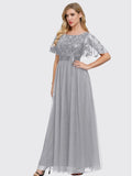 Fashionable Leaf Pattern Gauze Ball Dress Aosig