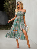 Fashionable One-shoulder Bohemian Print Dress Aosig