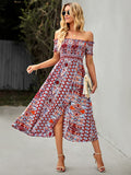 Fashionable One-shoulder Bohemian Print Dress Aosig