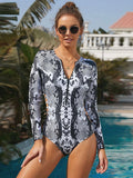 Fashionable Zippered Leopard Print One-piece Swimsuit Aosig