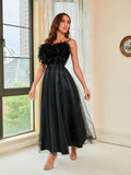 Feather Halter Gauze Evening Dress Aosig