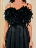 Feather Halter Gauze Evening Dress Aosig