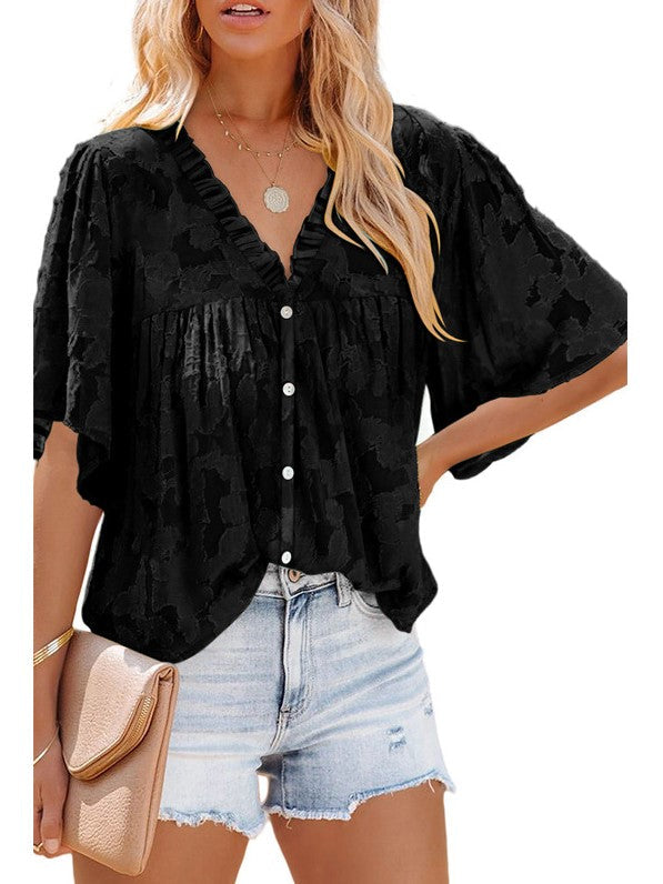 Five-point Sleeve Chiffon Shirt European And American Women's Solid Color Top Aosig