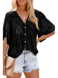 Five-point Sleeve Chiffon Shirt European And American Women's Solid Color Top Aosig
