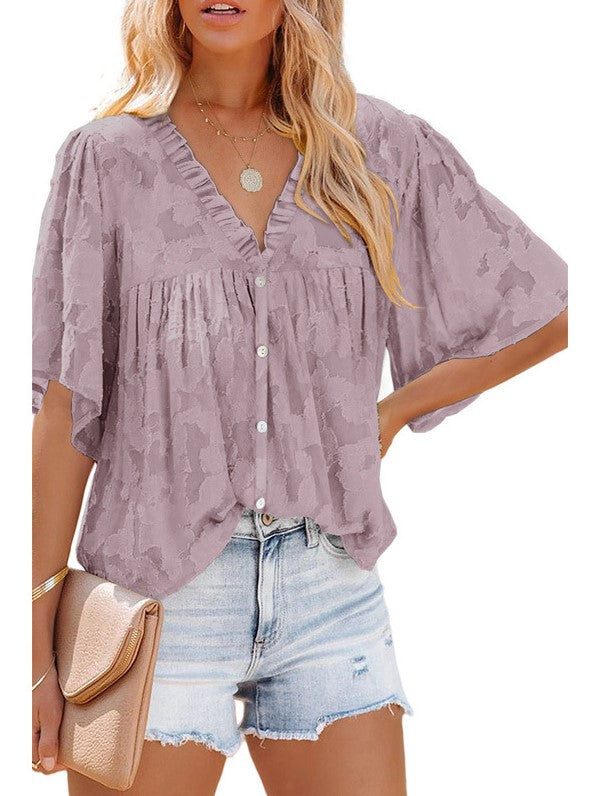 Five-point Sleeve Chiffon Shirt European And American Women's Solid Color Top Aosig