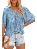 Five-point Sleeve Chiffon Shirt European And American Women's Solid Color Top Aosig
