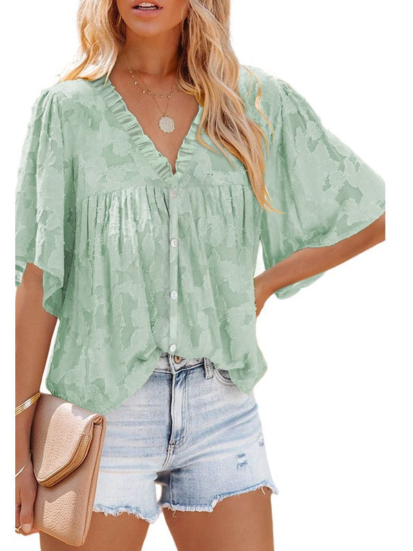 Five-point Sleeve Chiffon Shirt European And American Women's Solid Color Top Aosig