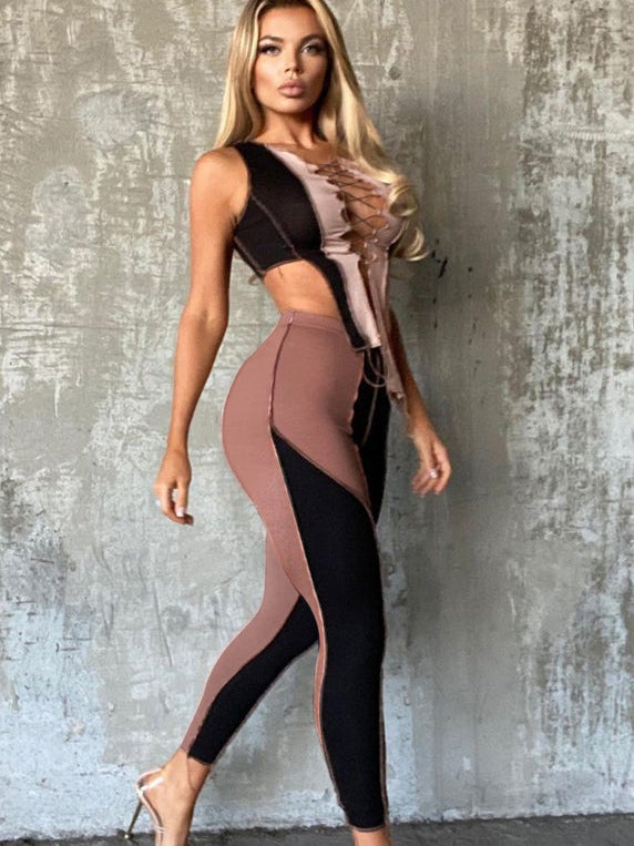 Flesh-colored top and pants two-piece suit Aosig