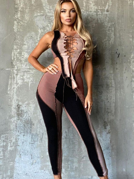 Flesh-colored top and pants two-piece suit Aosig