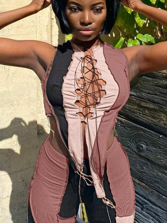 Flesh-colored top and pants two-piece suit Aosig
