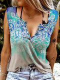 Fun Printed V-neck Sleeveless T-shirt Aosig