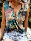 Fun Printed V-neck Sleeveless T-shirt Aosig