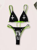 Funny Skull Cross Bikini Swimsuit Aosig