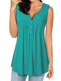 Gathered Button Loose Sleeveless Tank Top T-Shirt Solid Color Tank Top