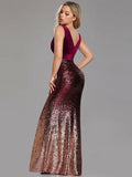 Glamour V-Neck Sequined Evening Dress Aosig