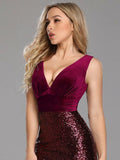 Glamour V-Neck Sequined Evening Dress Aosig