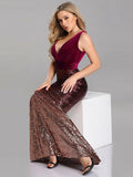 Glamour V-Neck Sequined Evening Dress Aosig