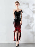 Gradient Beaded sexy evening dress Aosig