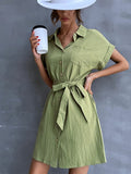 Green short sleeved shirt dress Aosig