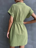 Green short sleeved shirt dress Aosig