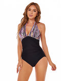 Halter Print One-piece Swimsuit Aosig