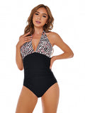 Halter Print One-piece Swimsuit Aosig