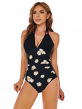 Halter Print One-piece Swimsuit Aosig