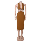 Halter Sleeveless Midi Rhinestone Bandage Dress PZC1957 Aosig
